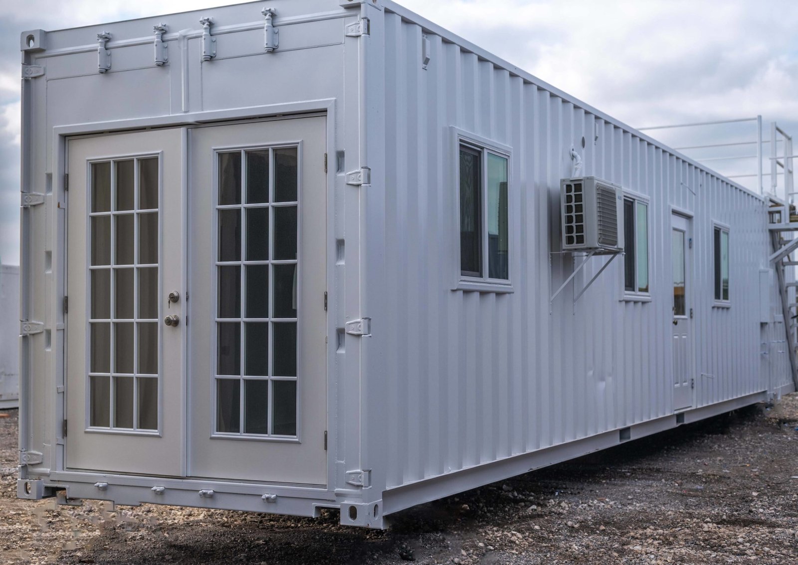 White 40ft high cube container with glazed French doors